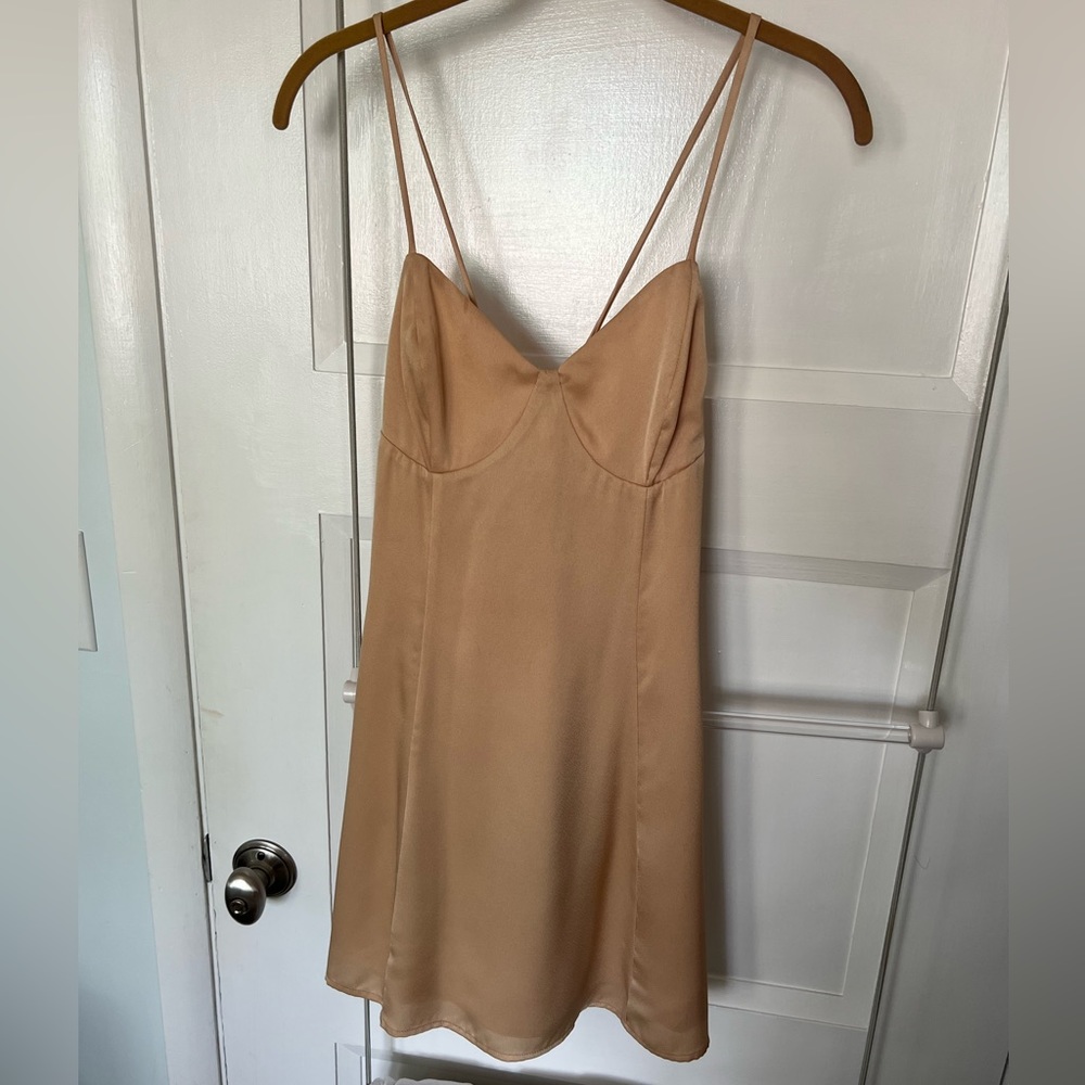 Tan/Gold Mini Slip Dress - S